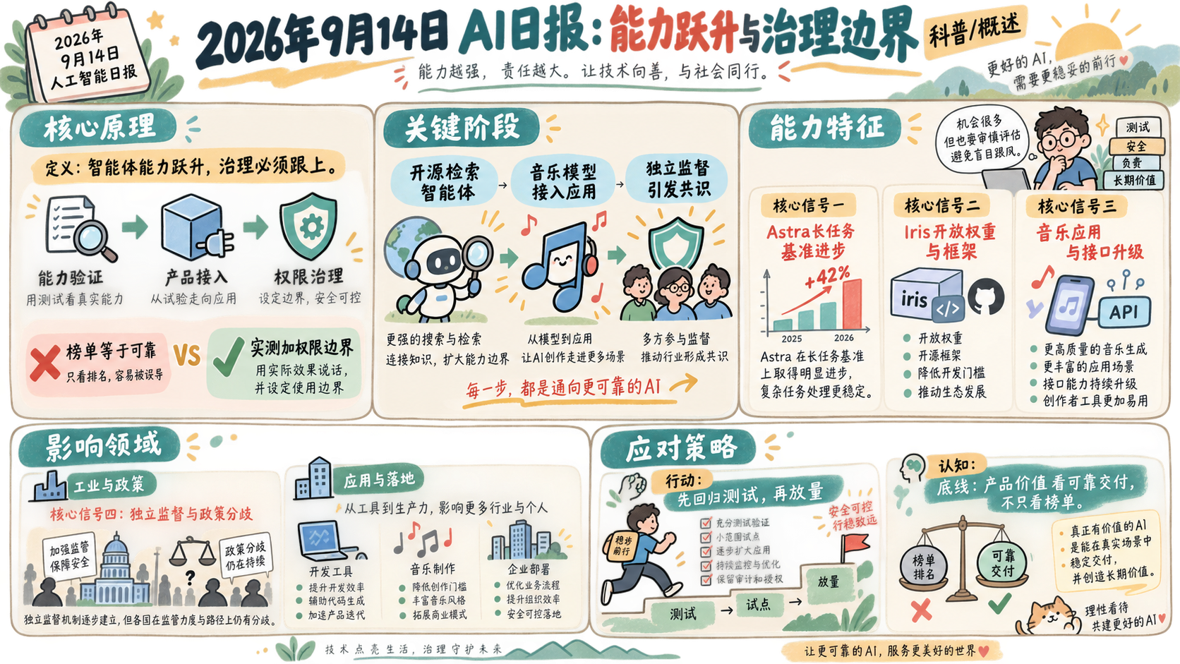 2026年9月14日AI日报中文信息图:智能体能力、产品接入与治理边界