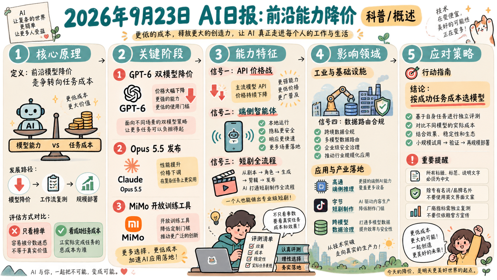2026年9月23日AI新闻中文信息图:前沿能力降价、端侧代理与数据治理